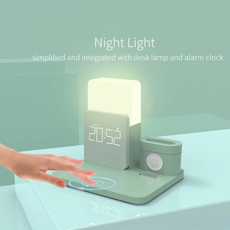 wholesale 6 in 1 mobile phone watch wireless charger stand digital alarm clock led desk lamp wireless charger free global shipping
