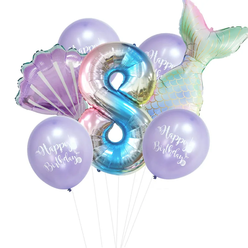 

Mermaid Birthday Party Mermaid Digital Aluminum Film Gradient Balloon Happy Birthday Balloon Baby Shower Birthday Party Decor