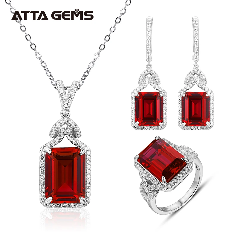 

Ruby Sterling Silver Jewelry Set Octagon Cut Classic Style 26 Carats Royal Ruby Created S925 Jewelry Set Mother's Gifts