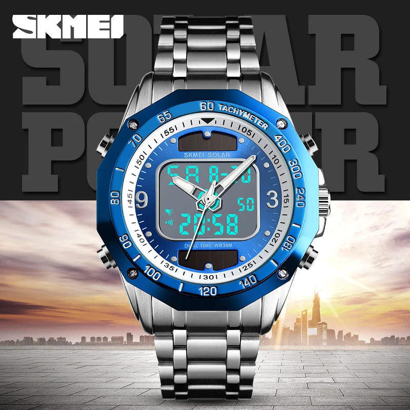SKMEI Japan Quartz Digital Movement Dual Time Watches Men Top Brand Luxury Stainless Steel Stopwatch Calendar Wrist Watch 1493