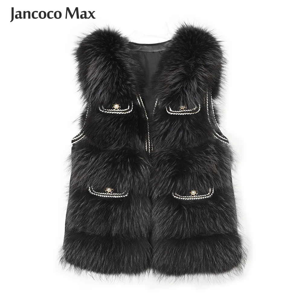 Женский меховой жилет зимний модный из натурального меха енота лисы S7897 | Женская