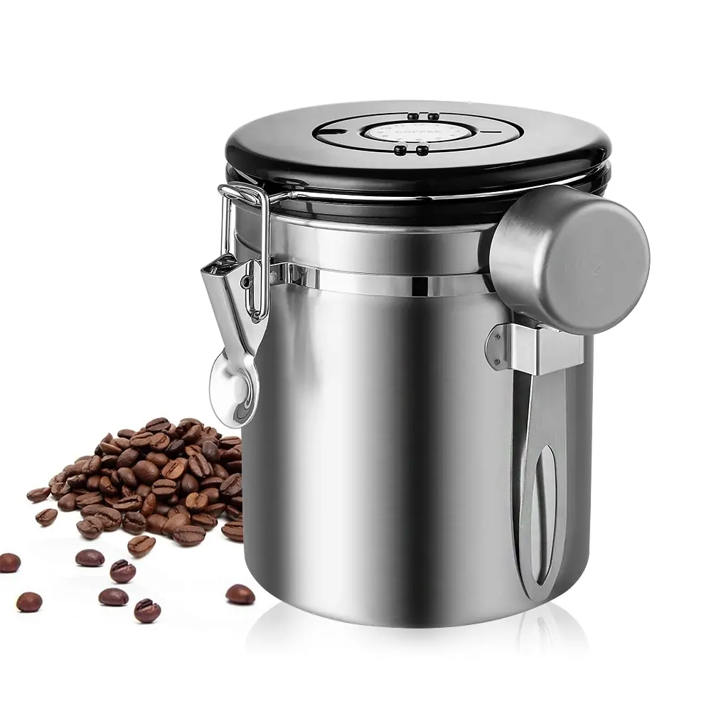 

Stainless Steel Airtight Coffee Container Storage Canister Set Coffee jar Canister With Scoop For Coffee Beans Tea 1.5L