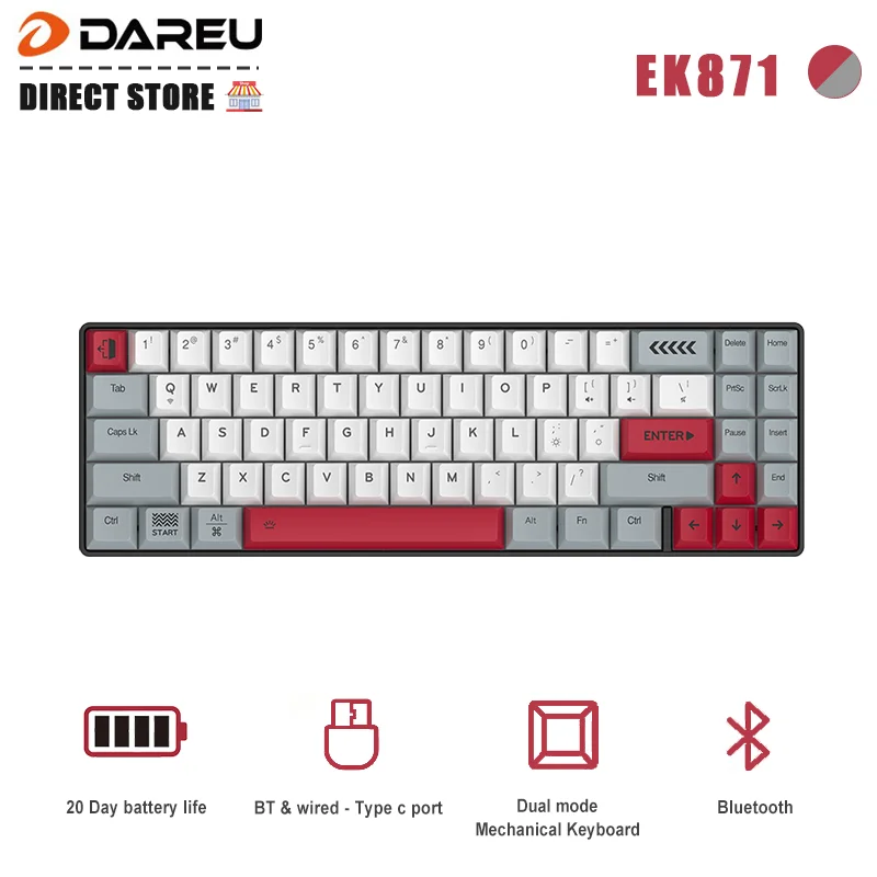 dareu ek871 bt wired dual mode 71 key mechanical gaming keyboard with kailh switch for pcnotebooktabletphone type c free global shipping