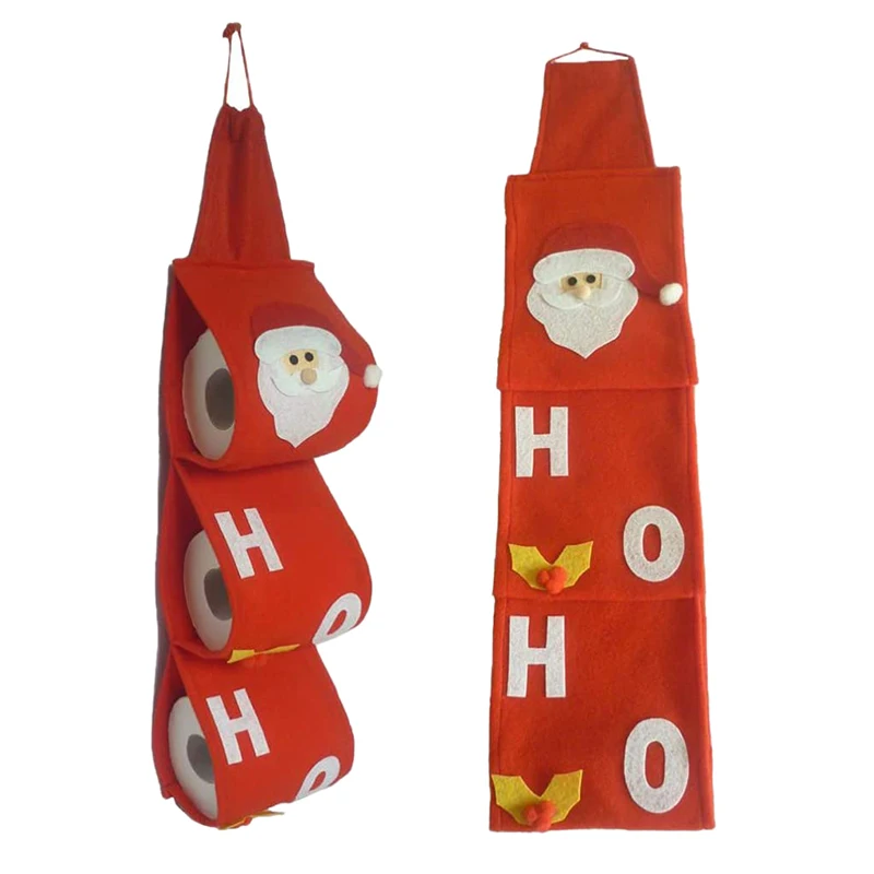 

Non-woven Bathroom Hanging Towel Santa Claus Storage Bag Toilet Roll Holder Tissue Paper Organizer Toilet Paper Covers