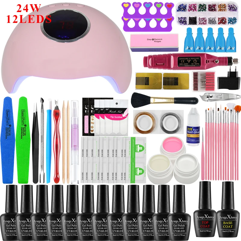 36w 12 colors 84/48 кГц/24 Вт УФ лампа 12 Цвет био-Гели Soak Off Гель для ногтей лаки для ногтей комплект гель-лаков для ногтей маникюрный набор для полировки ногтей, электрические маникюрные ручка комплект - Цвет: 36w 12 colors