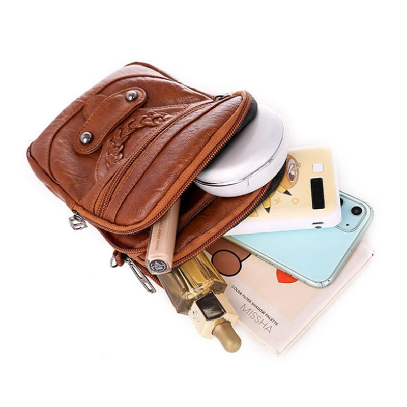 

Fasion PU Leather Phone Bag Female 2021 New Women Messenger Mini Shoulder Bag Crossbody Multi-Layer Zipper Coin Purse Key Bags