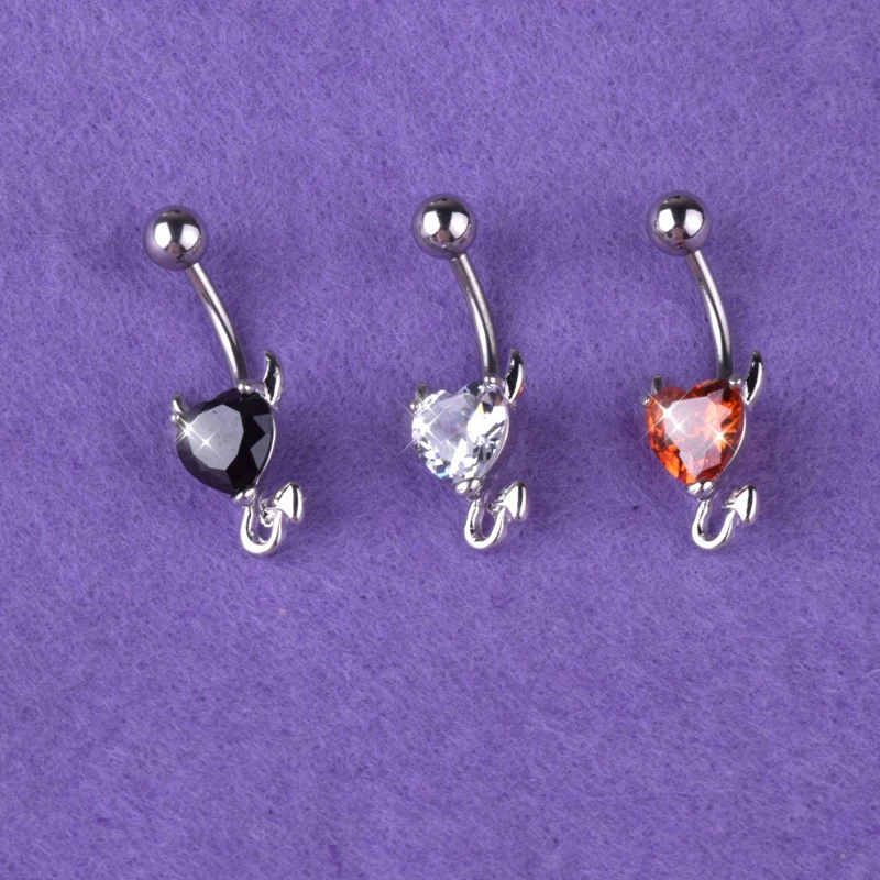 Кольцо для пупка в форме сердца пирсинг из нержавеющей стали с цирконием дьявол