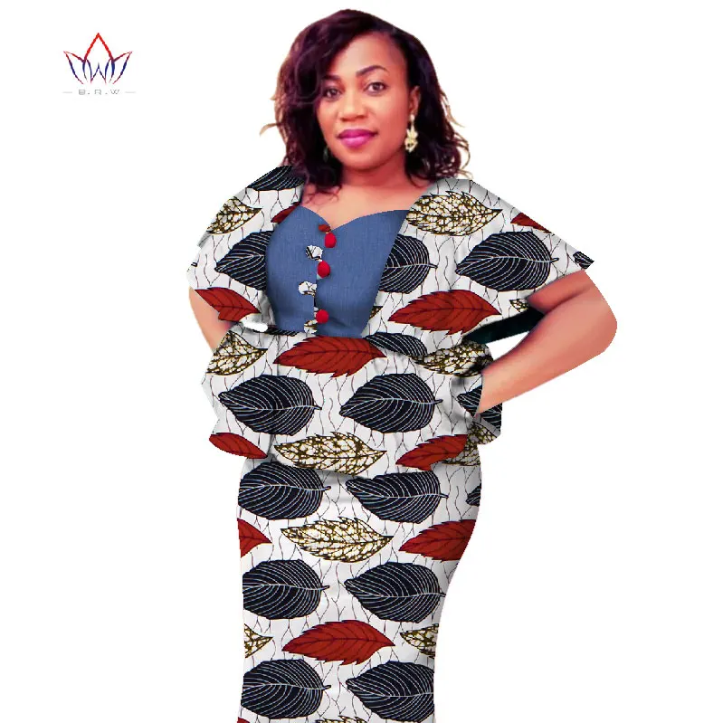 Платье в стиле Дашики длинное с треугольным вырезом размеры 5xl 6xl WY2693|skirt set|2 piece