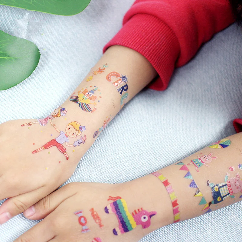 

12pcs Circus Theme Tattoos Paper Cartoon Animals Children Temporary Tattoo Sticker Waterproof Face Body Art Stickers for Kids