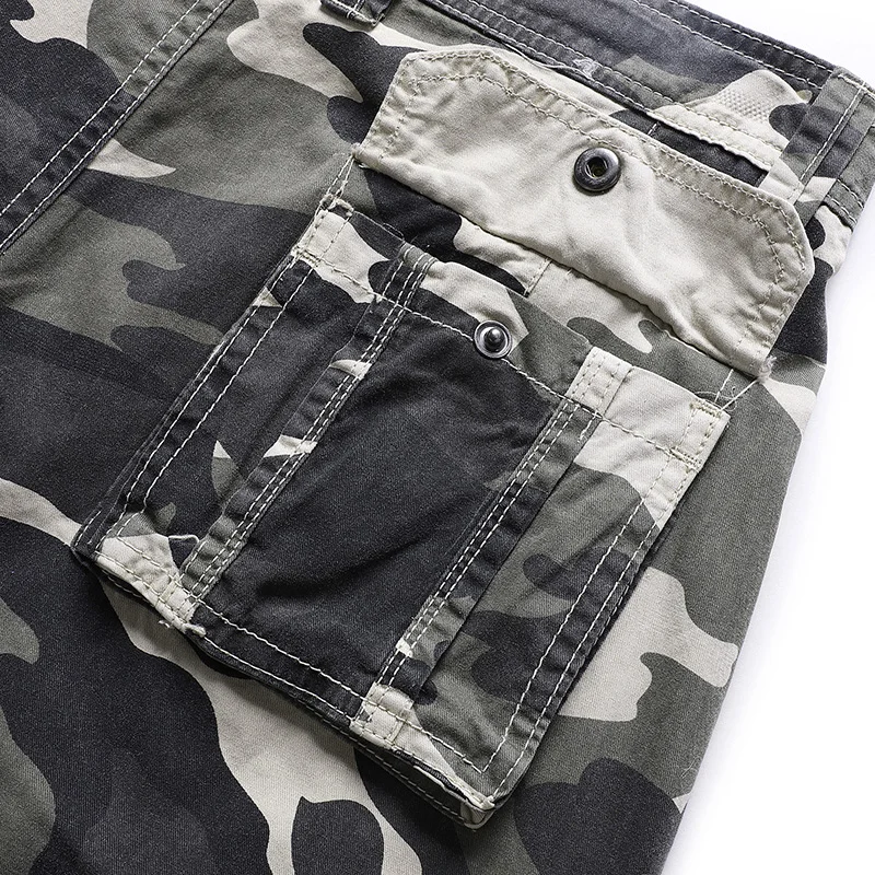 

New Loose Men's Camo Cargo Shorts Summer Pure Cotton Casual Sport Multi-Pocket 100% Cotton Brand Men's Cropped Pants
