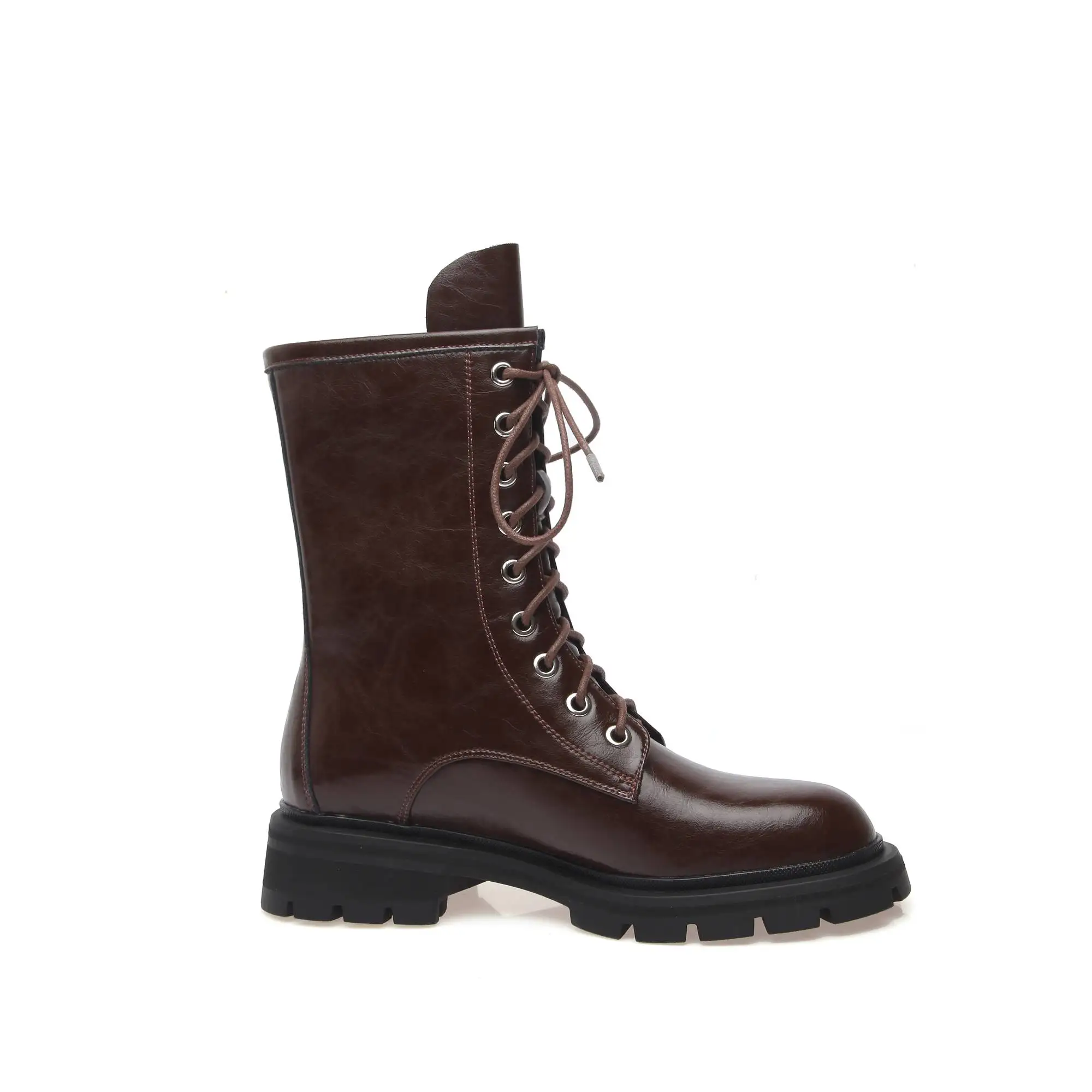 

krazing pot cow leather round toe Chelsea boots lace up luxury keep warm retro color med heels minimalist fashion ankle boots