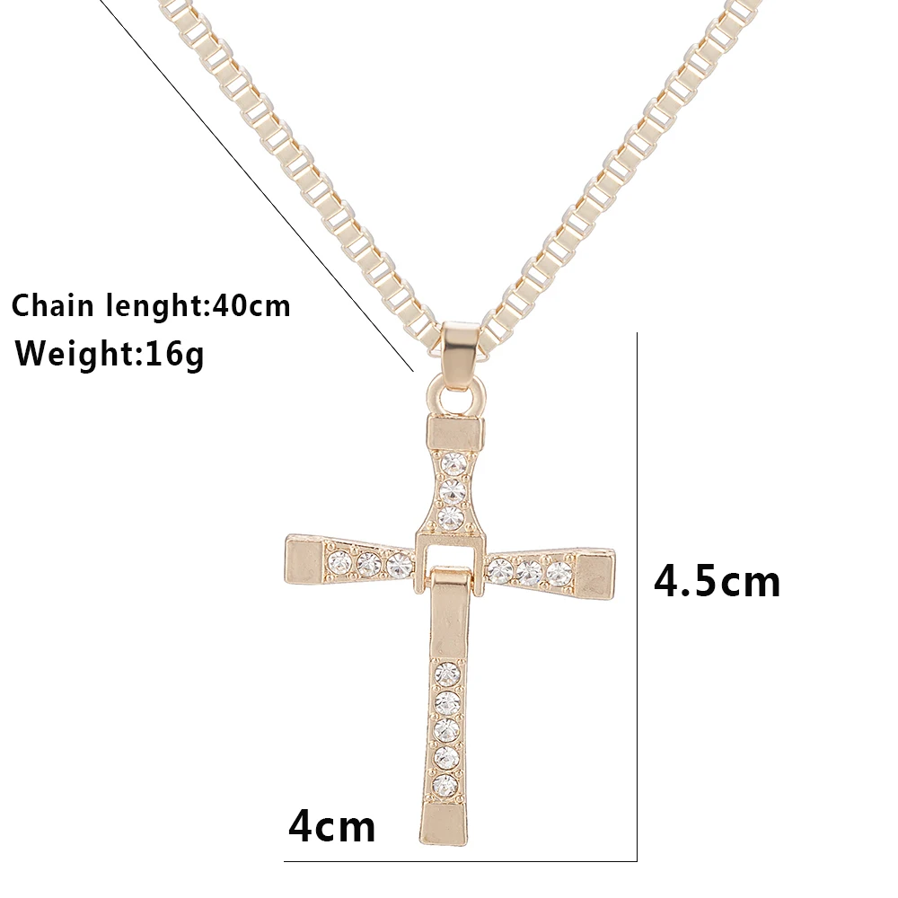 

Fashion Women Men Fast and Furious Movies Actor Dominic Toretto Rhinestone Cross Crystal Pendant Chain Necklaces Jewelry