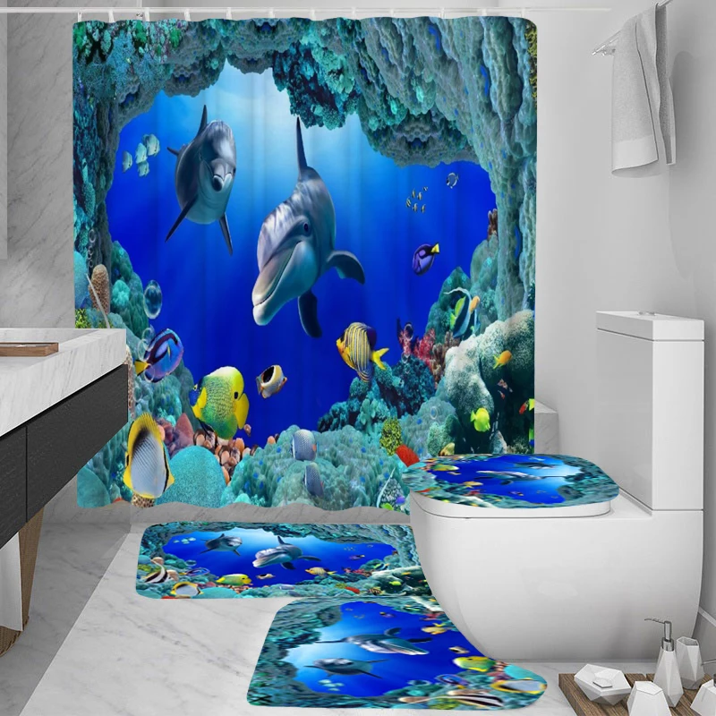 Океан подводный мир Дельфин Водонепроницаемая занавеска для душа из полиэстера