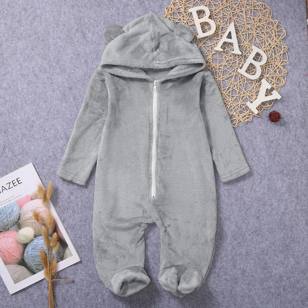 Зимний флисовый комбинезон для новорожденных мальчиков и девочек с капюшоном