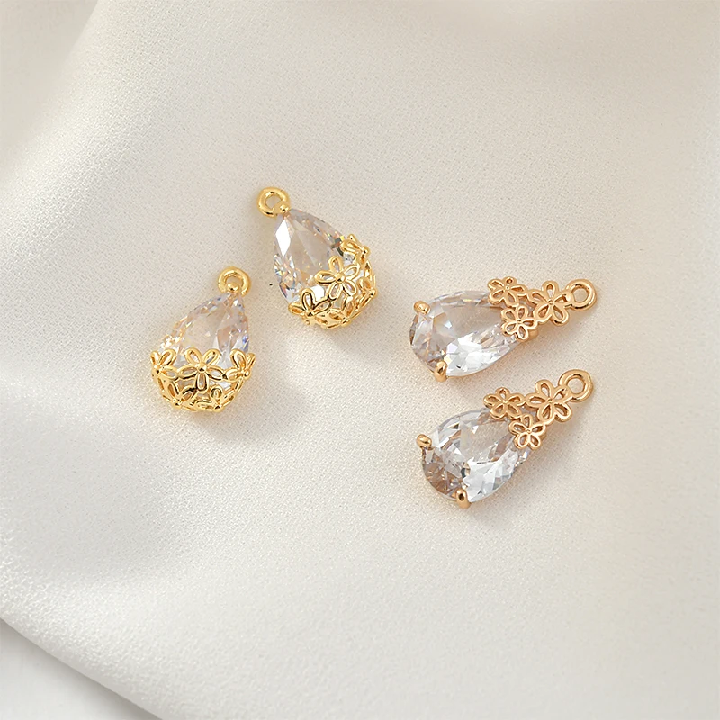 Покрытые медью 18 K/14 K настоящее золото кружево Кристалл Циркон падение кулон DIY