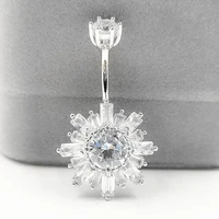 925 sterling silver belly button ring flower cz navel piercing jewelry 1pc