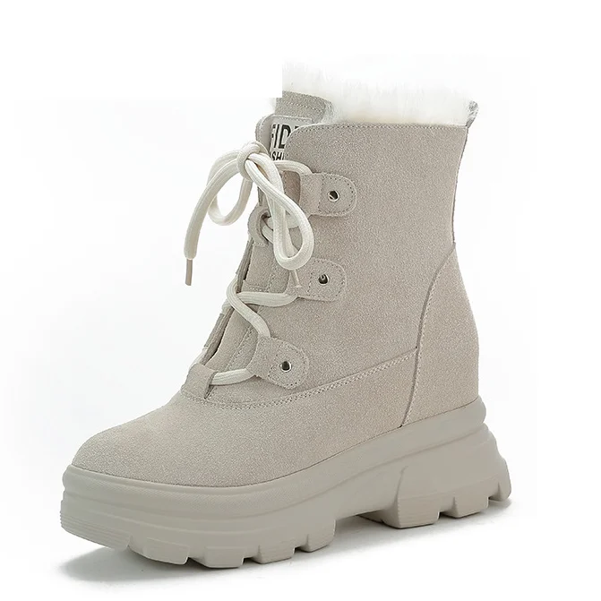 

Женские зимние ботинки из натуральной кожи, теплые женские ботильоны с натуральным мехом, зимняя женская обувь на танкетке 8 см, ботинки