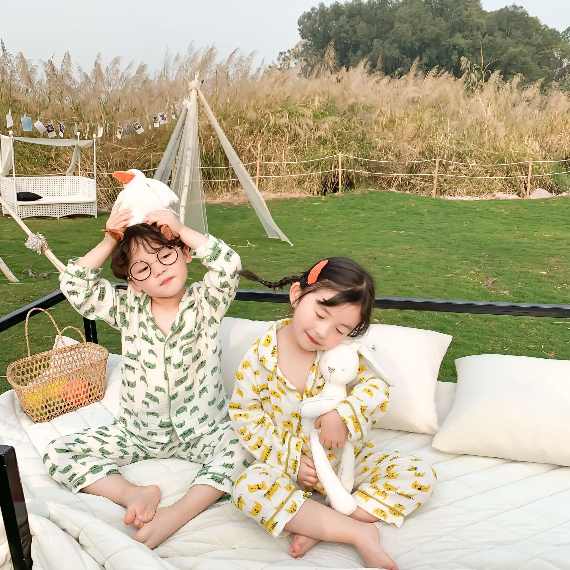 Весенне-Осенняя детская Домашняя одежда из чистого хлопка в горошек 2020 г.