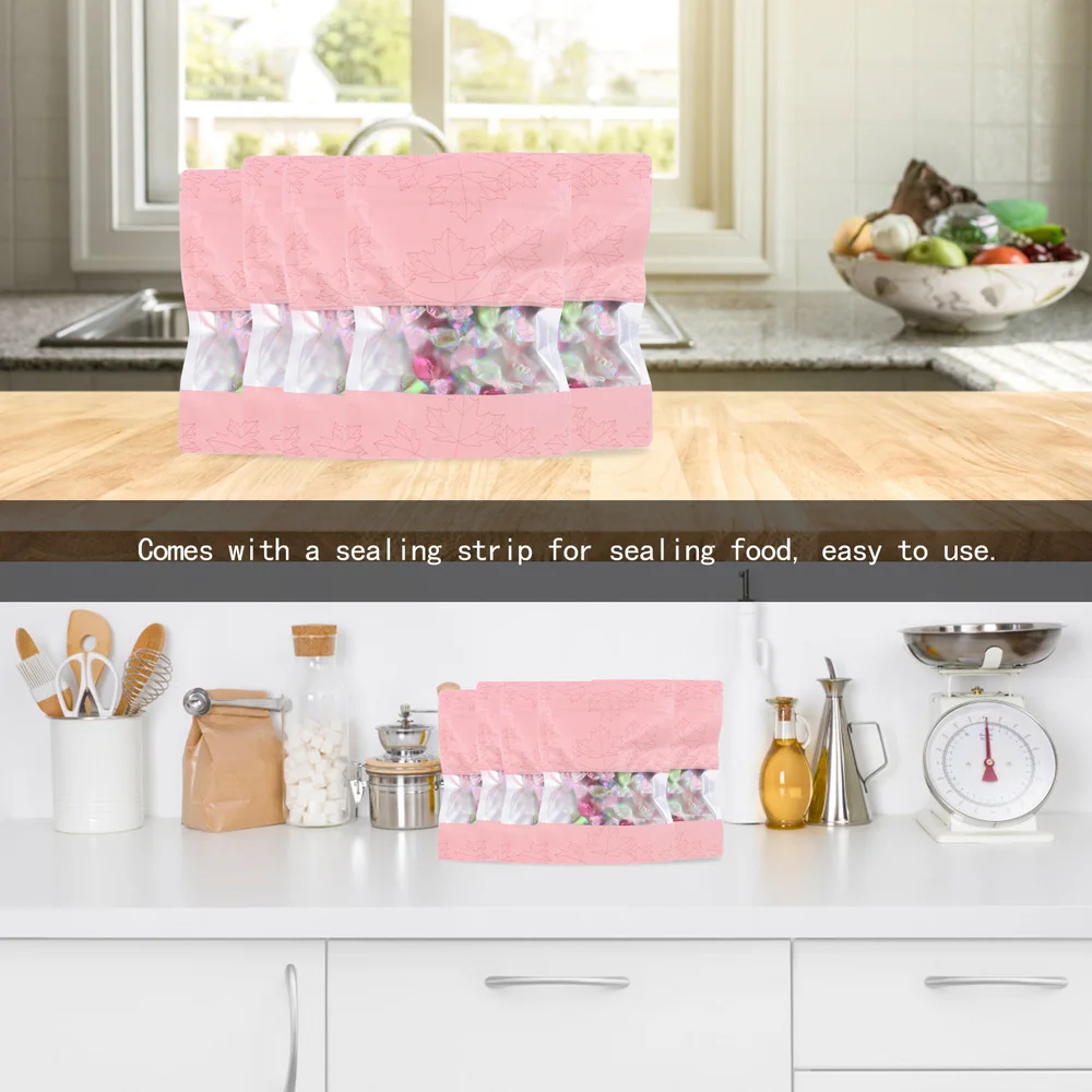 

100Pcs Aluminum Foil Food Window Bags Maple Leaf Self Sealing Food Packing Bags