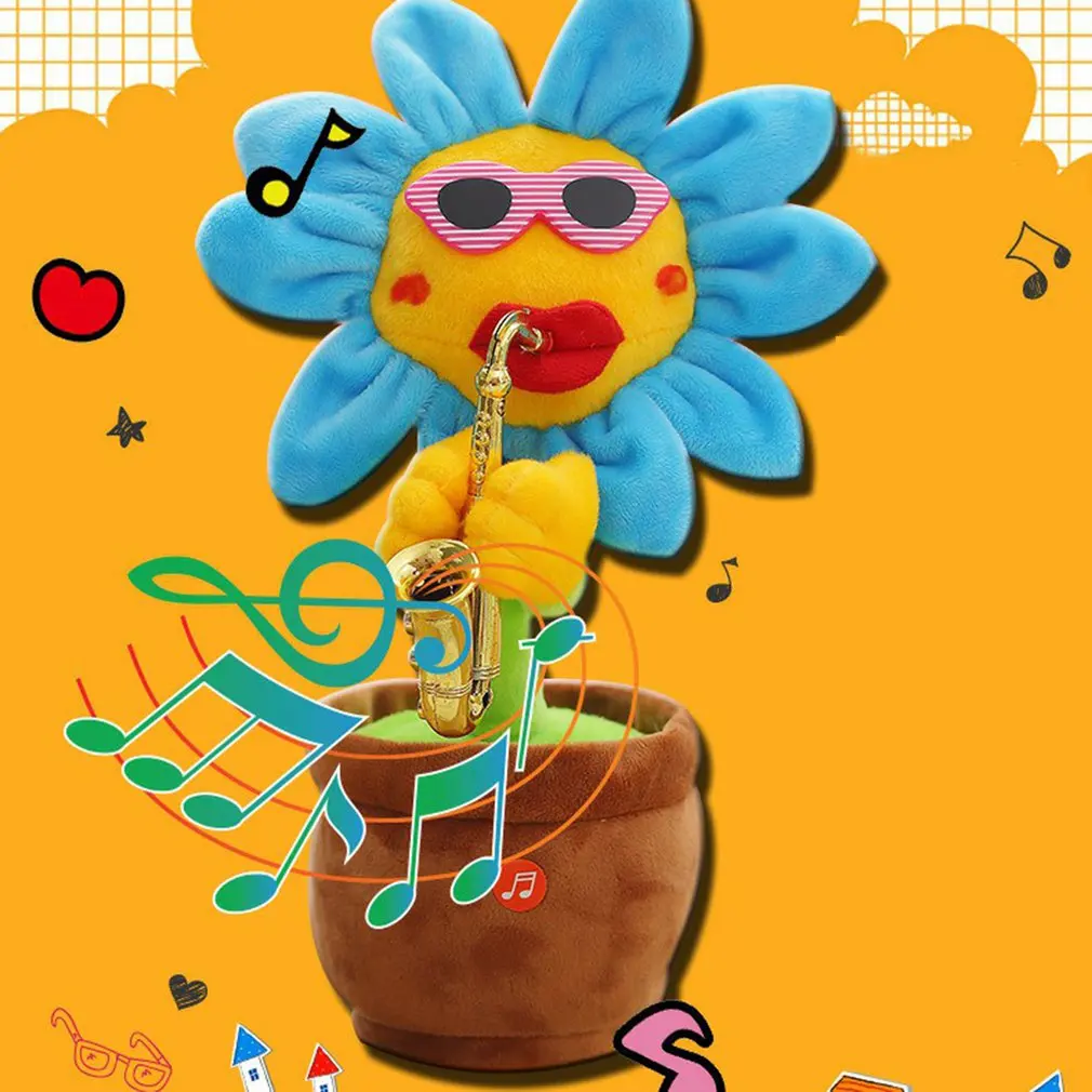 

Electric Sunflower Stuffed Plush Doll 60 songs Bluetooth USB Saxophone Dancing Singing Sunflower Toys Stuffed Plush Toy for Kid