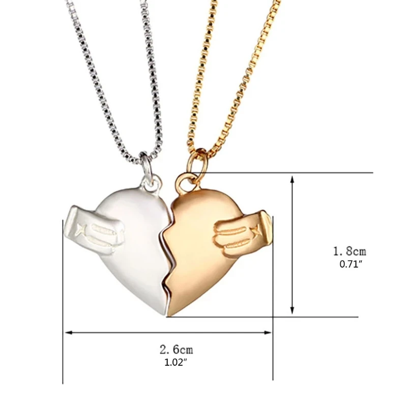 

2Pcs Magnetic Couple Necklace Lovers Break Heart Pendant Long Distance Relationship Charm Necklace Valentine's Day Gift
