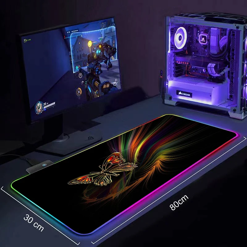 

Butterfly LED Mouse Pad Pad Mouse Gaming RGB Mousepad Gamer Computer Mat ROG Pc Deskmat Table Mats for Mice Kawaii Accessories