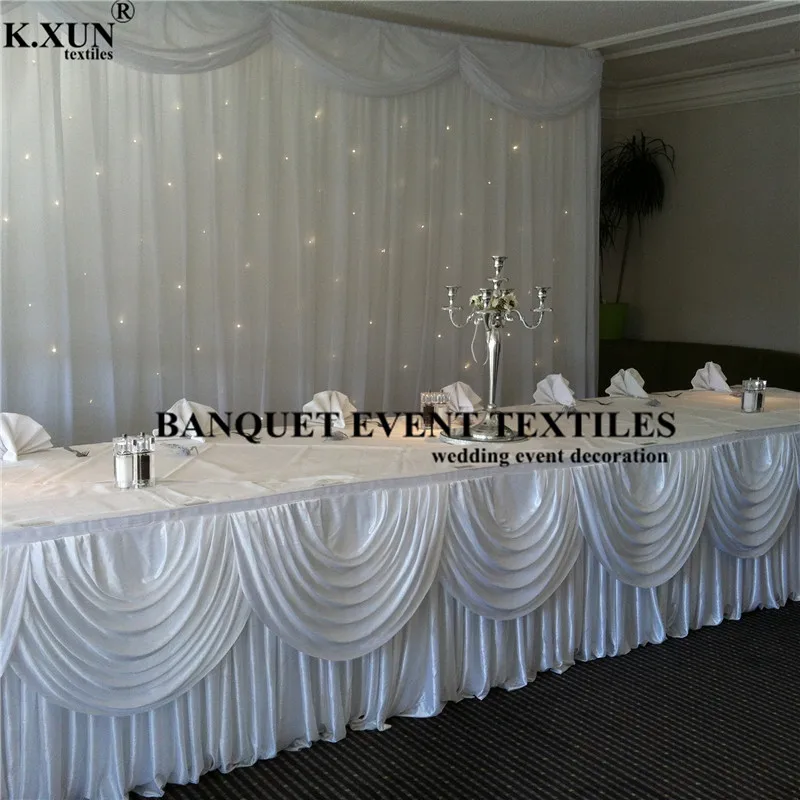 10ft 14ft Long Ice Silk Table Skirt Tablecloth Skirting With Top Swag Drape For Wedding Event Party Decoration