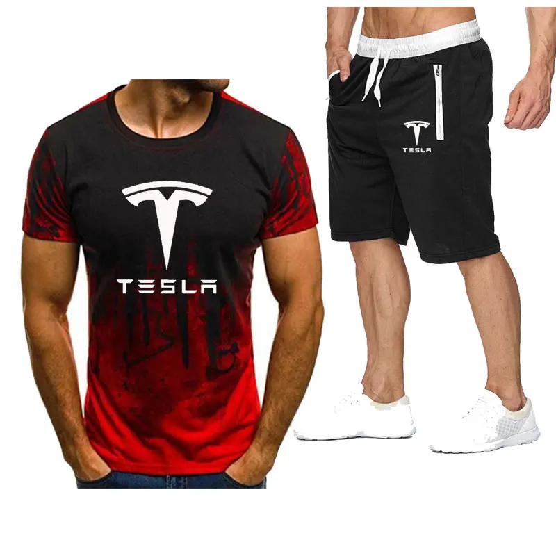 Мужской костюм из двух предметов Повседневная футболка и шорты для бега с