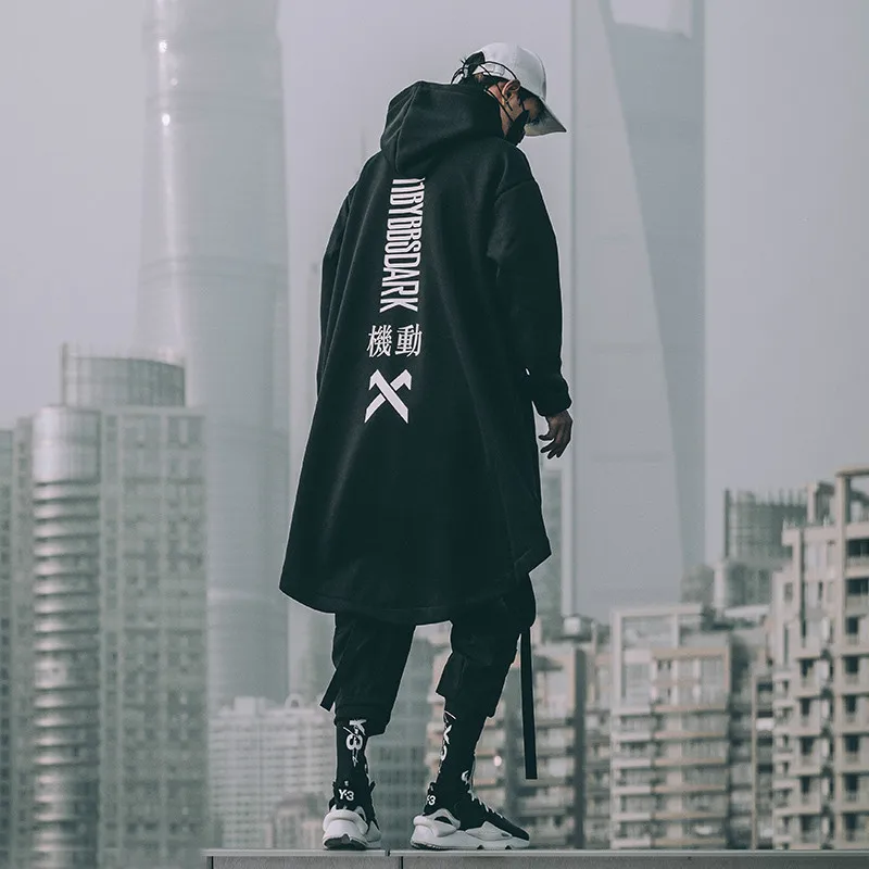 

Japanese Sweatshirt Mens Oversize Hoodies Long Cloak Hip Hop Gothic Outwear Streetwear Coat Harajuku Style Male Tops Plus Size