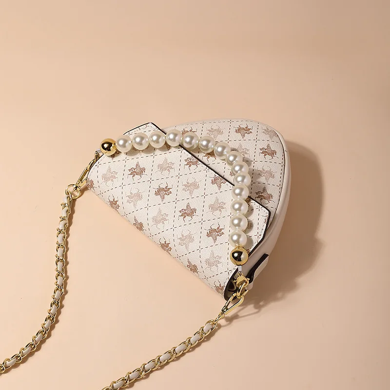 

2021 New Leather Fashion Pearl Love Bag Printing All-match Chain Ladies One-shoulder Messenger Portable Underarm Bag Sac A Main