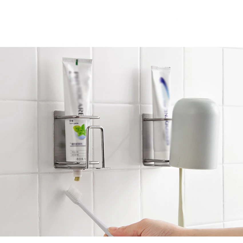 

Traceless Adhesive Toothbrush Holder Bathroom Organizer Stand Electric Toothbrush Holder Stainless Steel Wall-Mounted