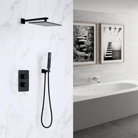 brass thermostatic faucets matte black shower set 81012 inch bathroom rainfall shower faucet set with handheld shower head