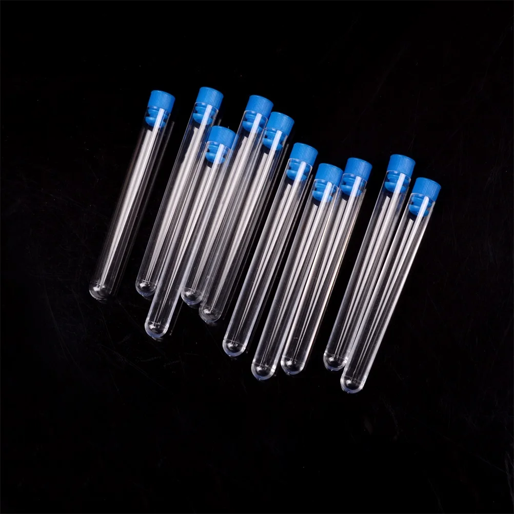 

10pcs 12*75mm Borosilicate Plastic Test Tubes Rimless Caps Lab Clear Supplies