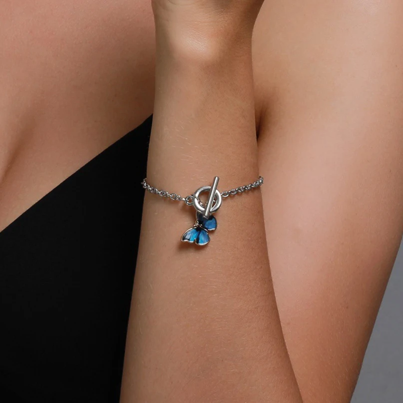 Фото INS милое голубое платье браслеты с бабочками анклет (браслет на ногу для женщин