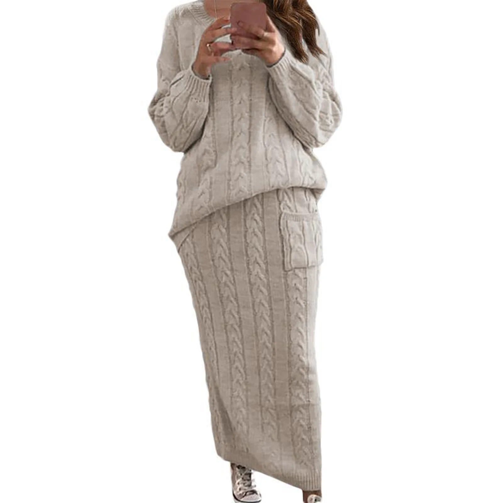 

Knitted Sweater and Skirt Two Piece Set Autumn Winter Long Sleeve Warm Knitted Outfit 2 Piece Sets Womens Outfits Fashion Suits