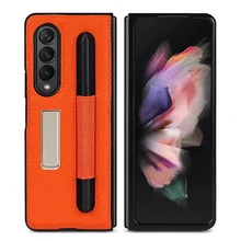 Genuine Leather Flip Case for Samsung Gaxlay Z Fold 3 Fold3 5G With Pen Clip Wallet Fashion Luxury Cowhide Stand Phone Cover