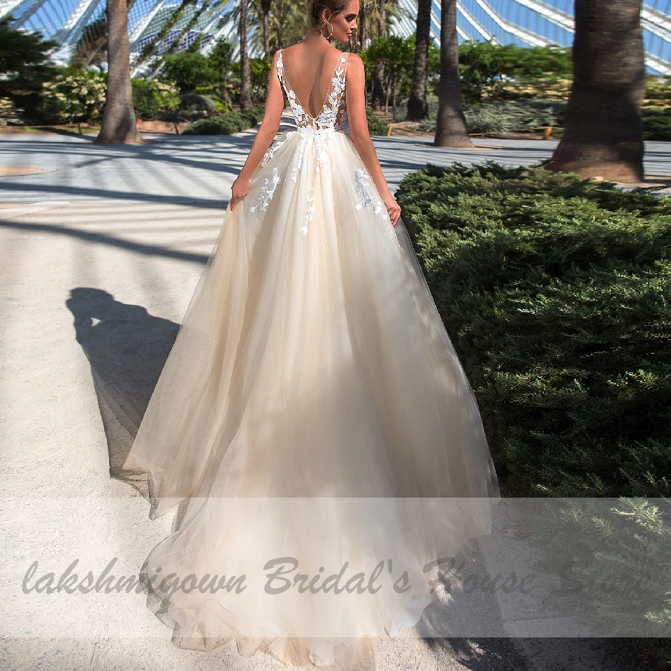 Сексуальное свадебное платье цвета шампанского для невесты пляжное 2020 из тюля