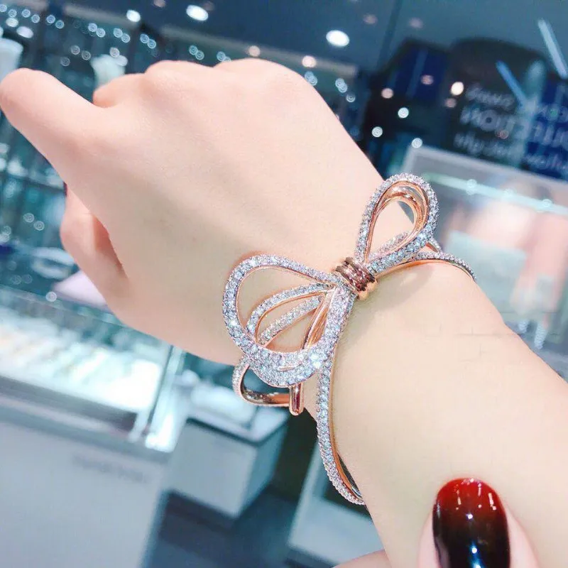 

2020 New Fashion Charm Pure 925 Silver Original 1:1 Copy, Romantic Fresh Bow Open Bracelet Female Luxury Jewelry Gifts