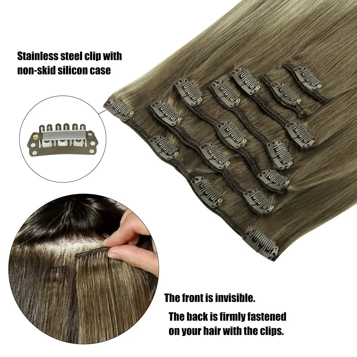 

Удлинитель из натуральных волос popakku пепельно-коричневый на платиновый блонд, классический зажим, 7 шт., 105 г, 14-22 дюйма, оптовая продажа, поста...