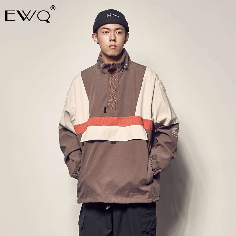EWQ/осень зима 2019 лоскутное Свободное пальто с рукавами фонариками на молнии и