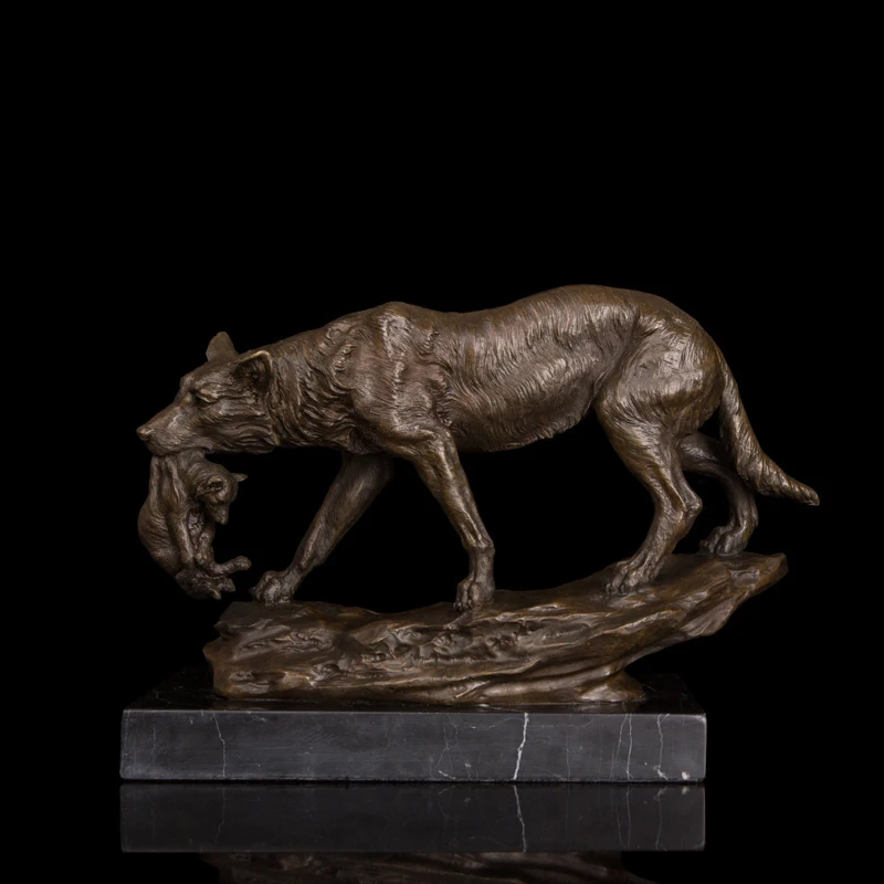 Художественные медные бронзовые изделия статуя голодного волка охотничьи