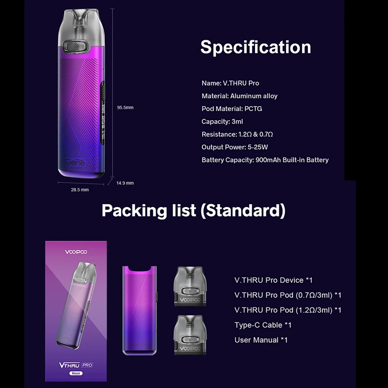Оригинальный комплект электронной сигареты VOOPOO V THRU Pro батарея 900 мАч 3 мл