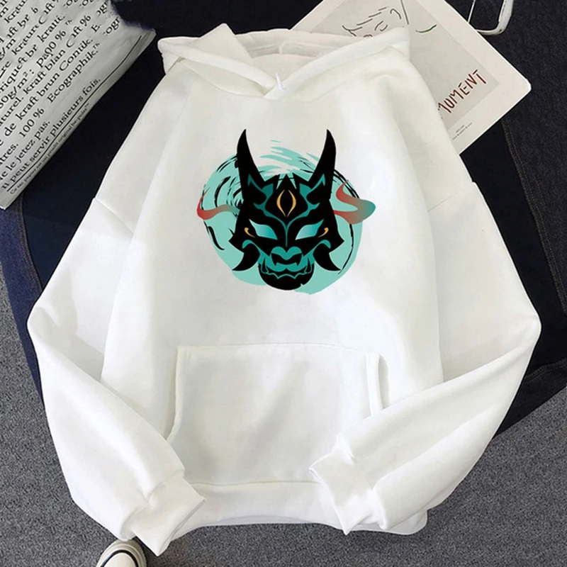 

Genshin Impact Xiao Mask Fangs Graphic Hoodie Unisex Hip Hop Streetwear Long Sleeve Pocket Kpop Graffiti Style Print PulloversII