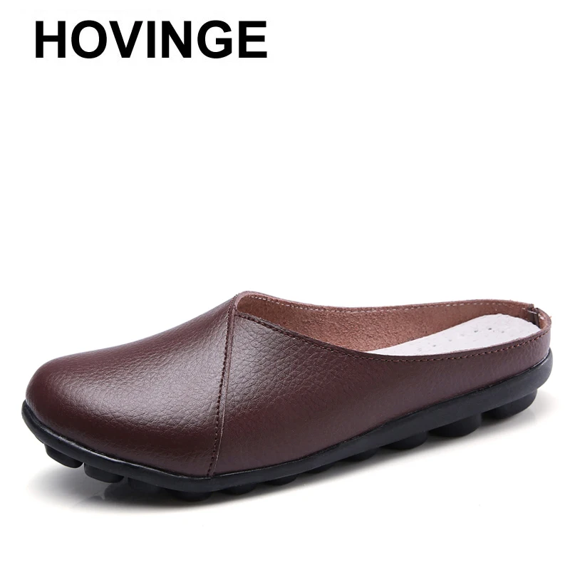 

Женские кожаные шлепанцы HOVINGE, размера плюс, на плоской подошве, 2019