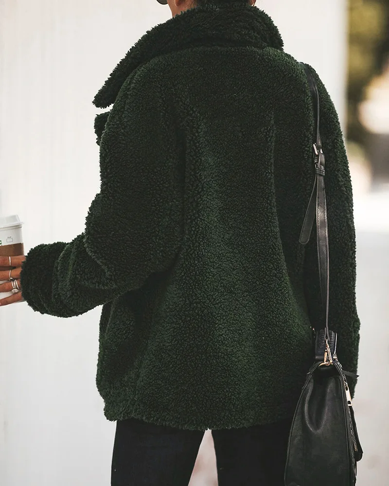 Осенне зимнее элегантное пальто из искусственного меха женское теплое мягкое