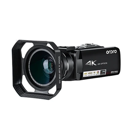 Ordro AC7 4K HD WI-FI 24MP Цифровая видеокамера инфракрасная видео Регистраторы Ночное видение 10xoptical зум ПК для просмотр в режиме реального - Цвет: add lens