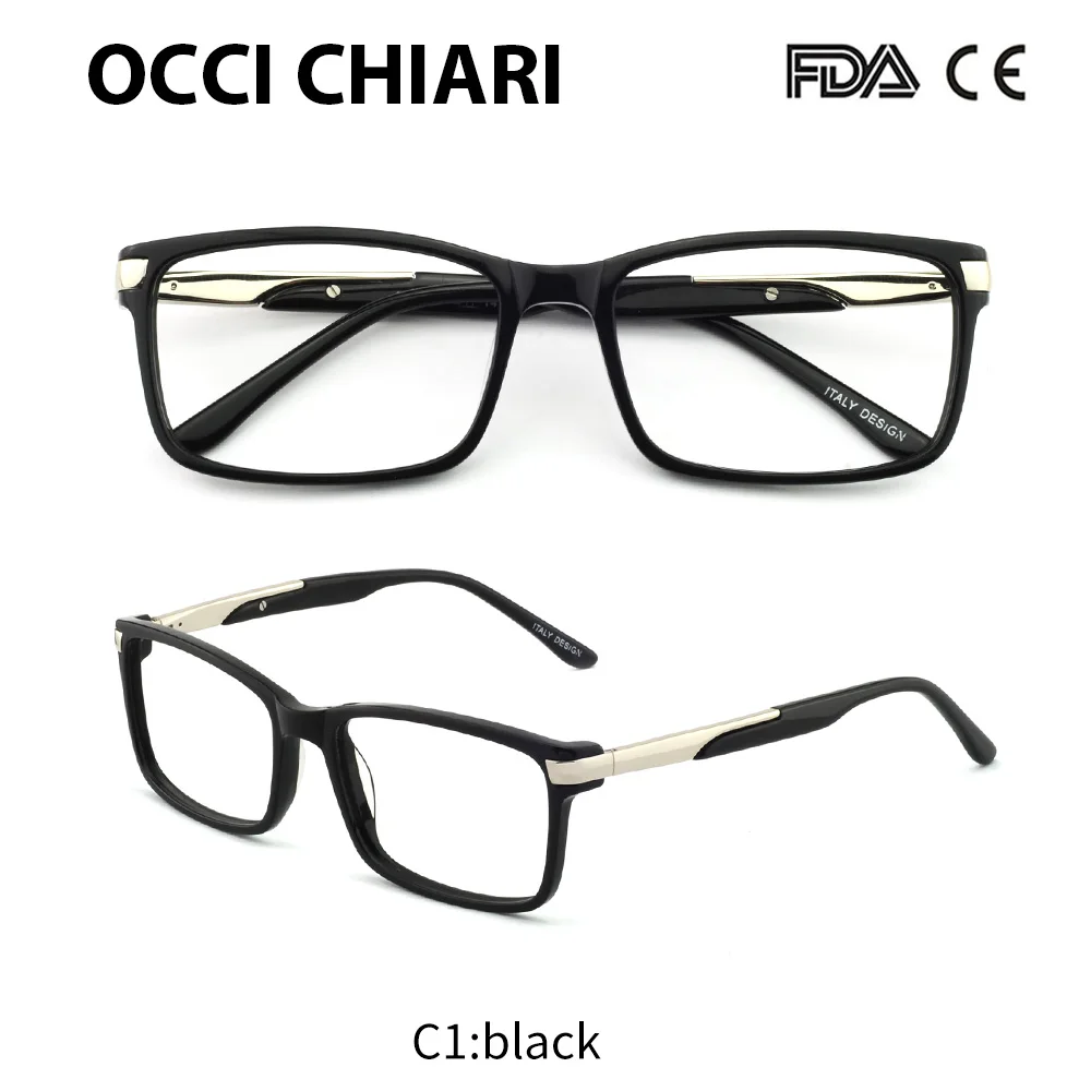 C1 black OCCI CHIARI, оправы для очков, оптические очки, очки Gafas, прямоугольные мужские черные оправы для очков по рецепту, прозрачные линзы, W-CAPATI - Цвет оправы: C1 black