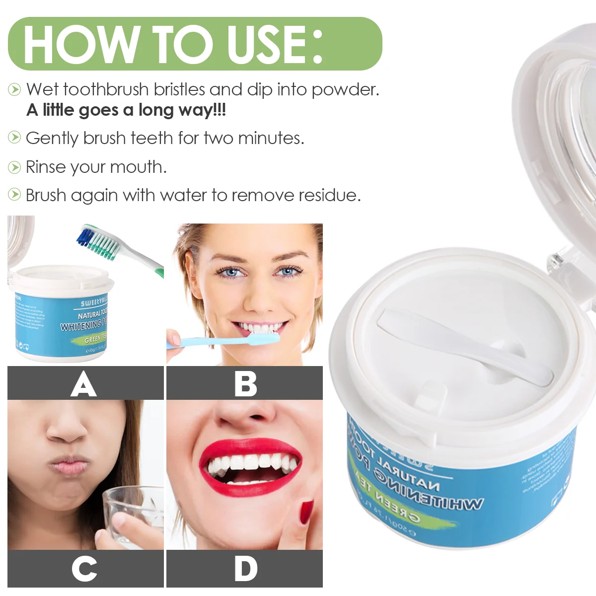 Сладкий зеленый чай отбеливающий порошок жемчужные зубы гигиена натуральные