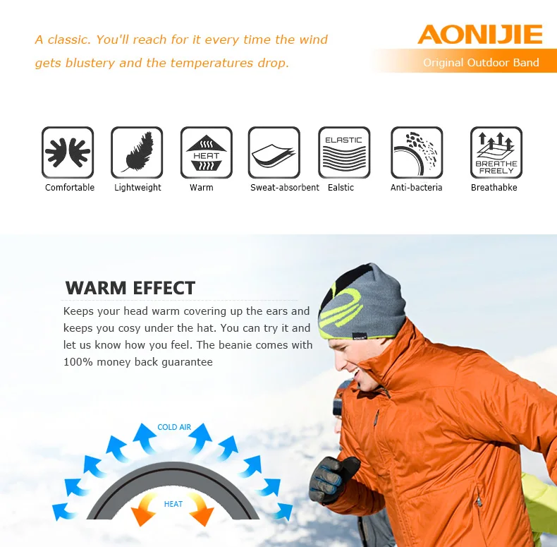 AONIJIE, вязаная шапка, зимняя, теплая, Спортивная, громоздкая, повседневная, шапка для мужчин и женщин, шапка с черепом для бега, марафона, путешествий, велоспорта
