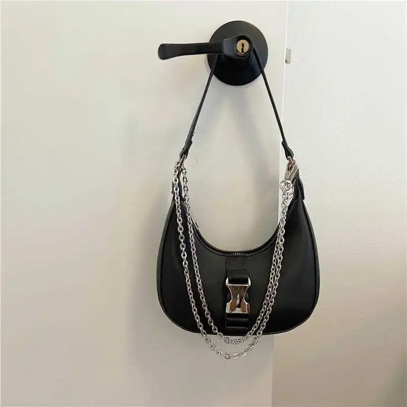 

Women's Bag Retro Small Shoulder Purse Black Chain Shoulder Bags For Women Nylon Armpit Bags Kendall Same Style Female Handbag